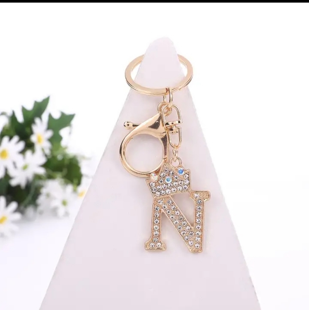 Keychain Letter N With Crown Keyrings Design Initials For Gifts Purse Ha…